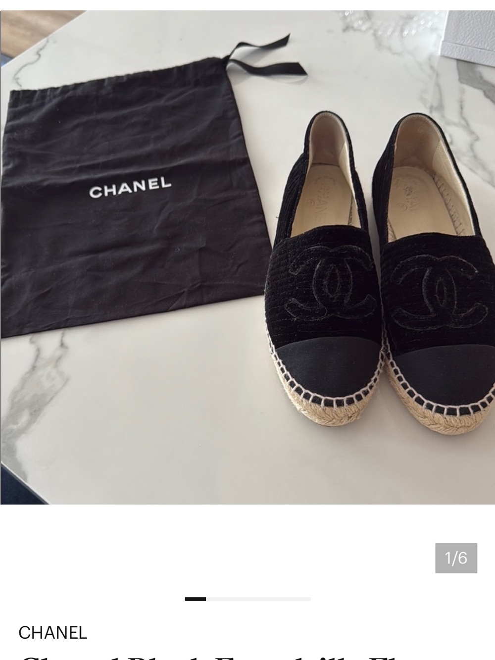 Chanel Black Velvet CC Espadrilles Flats – Size 38.5